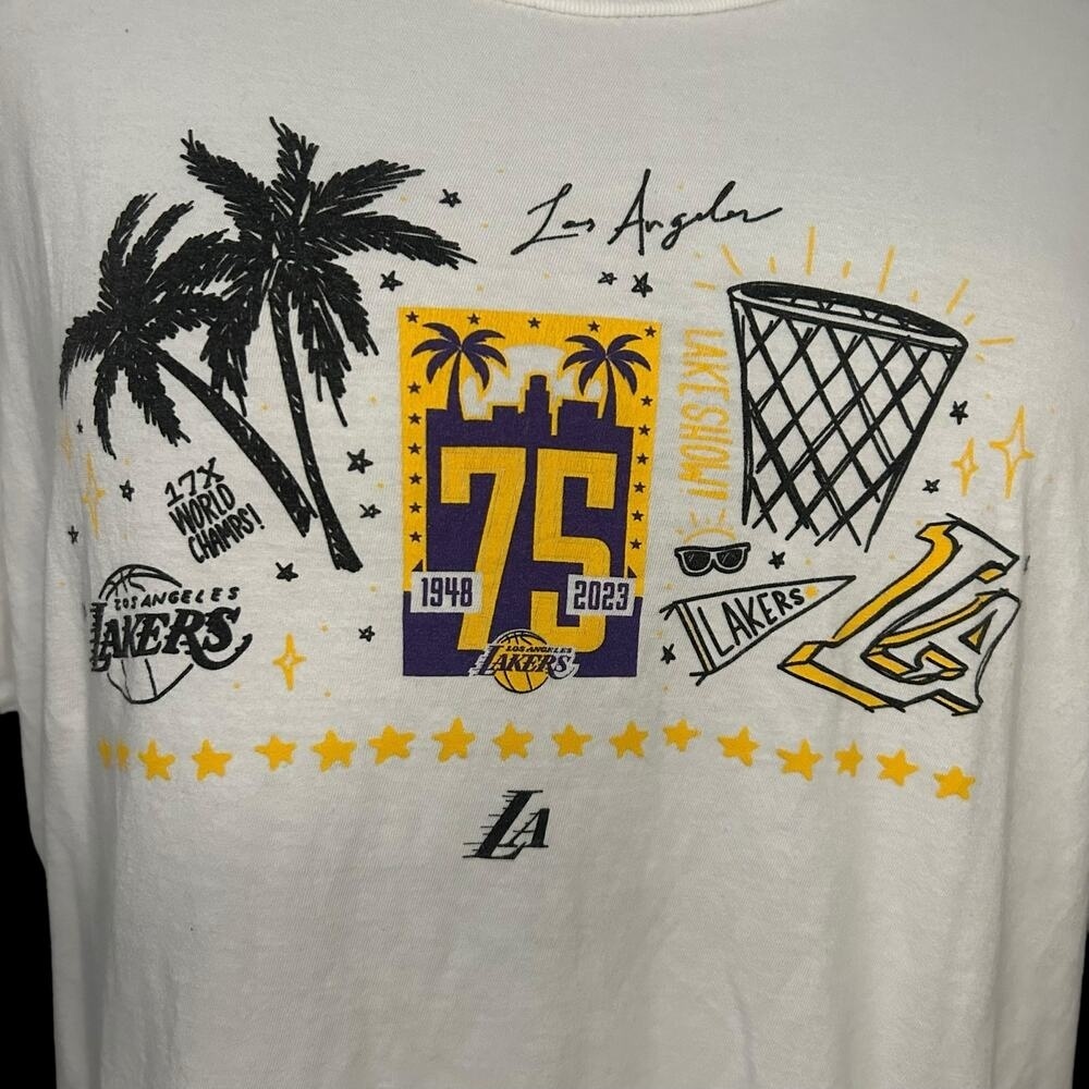 Lakers 75th Anniversary White T-Shirt Size XL - Picture 2 of 5